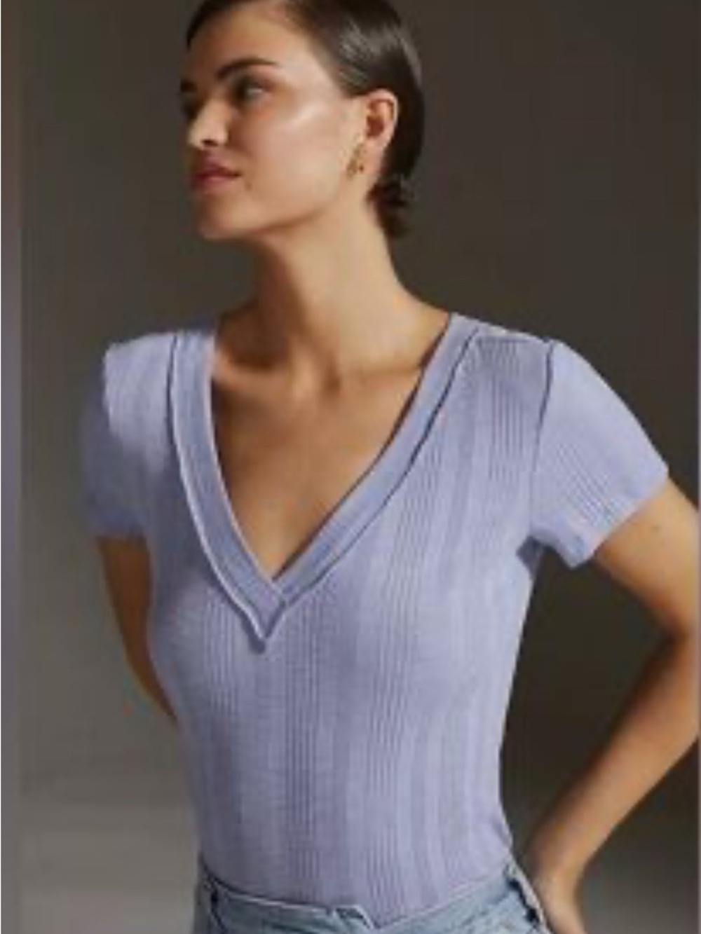 Anthropologie Pilcro Thea Purple Ribbed Double V-Neck Tee XS NWT